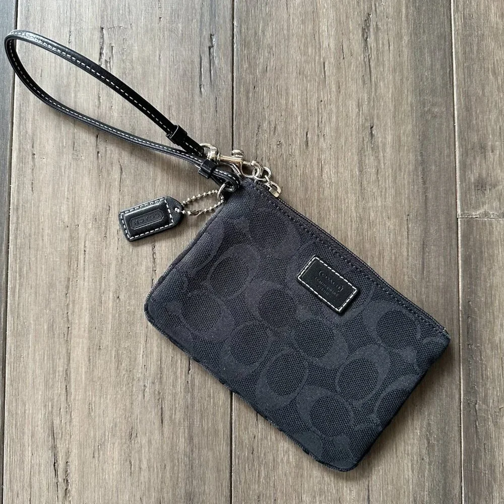 Vintage Y2K Coach Signature Canvas Black Wristlet Wallet Mini Bag Purse